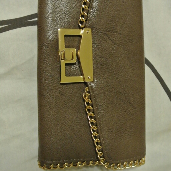Brown gold chain clutch crossbody