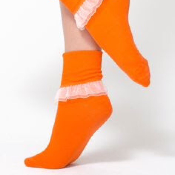 Girly Lace Ankle Sock in Neon Tangerine/White