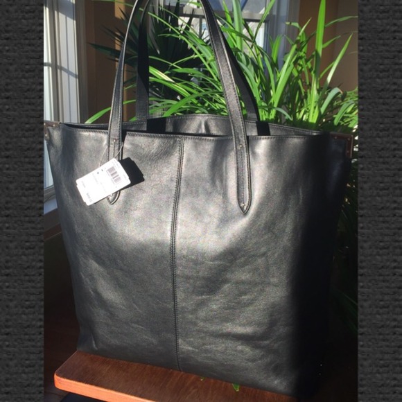 ๐3xHP๐Black Leather Luxe Tote w Brass Corners - Picture 2 of 4