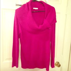 Women's magenta button gathered cowl neck sweater
