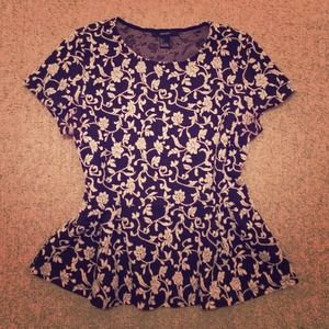 Black with white short sleeved peplum top