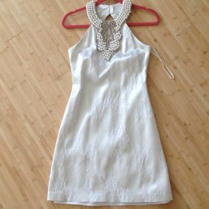 Elegant Cache white brocade cocktail dress.