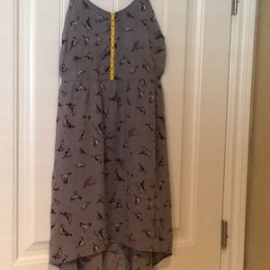 Cute high low bird print dress w/adjustable straps