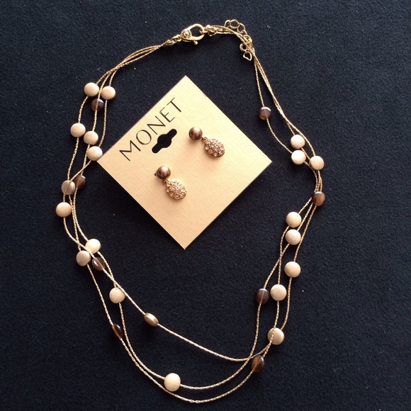 Monet gold-tone necklace & earring