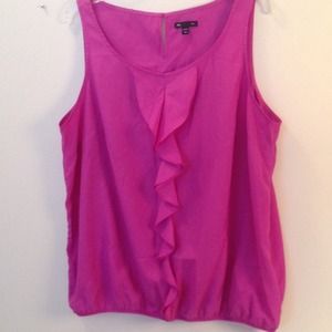 Purple sleeveless top w/ ruffle down the middle