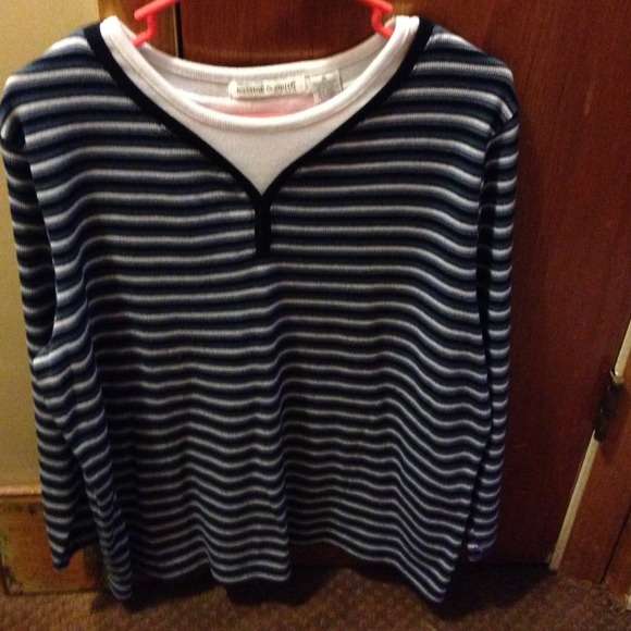 A long sleeve blue and with strip shirt.  1x