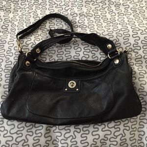 Authentic black leather crossbody handbag
