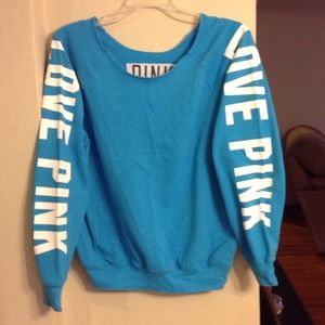 PINK by VS turquoise off the shoulder sweatshirt