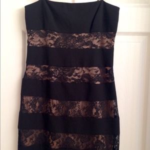 Black lace and nude Laundry cocktail dress