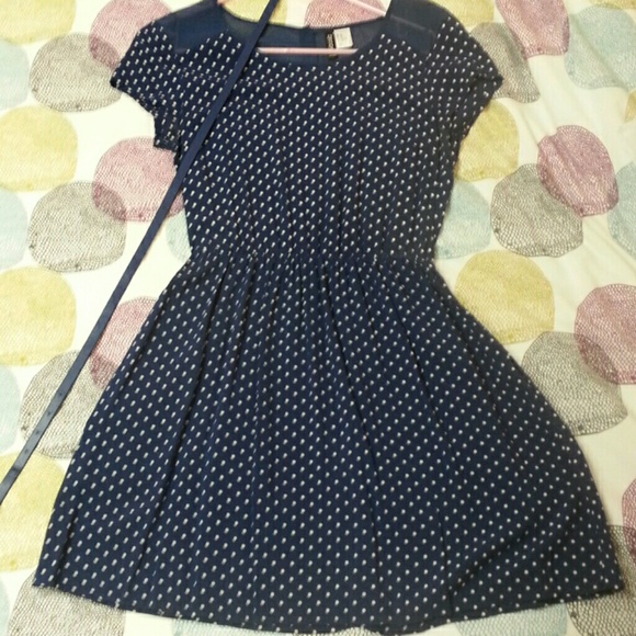 H&M navy blue a white polka dot dress