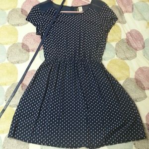 H&M navy blue a white polka dot dress