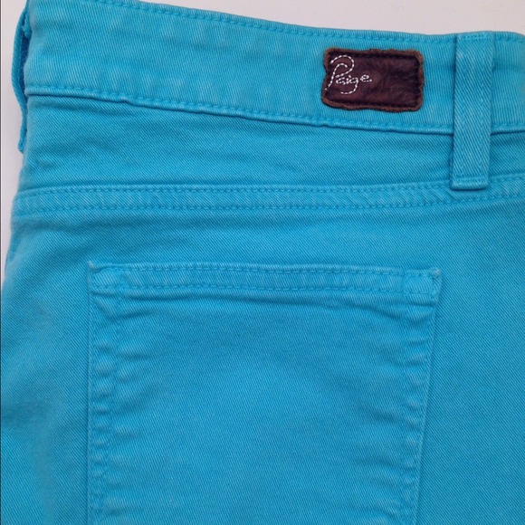 Aqua colored Paige Skyline skinny jeans