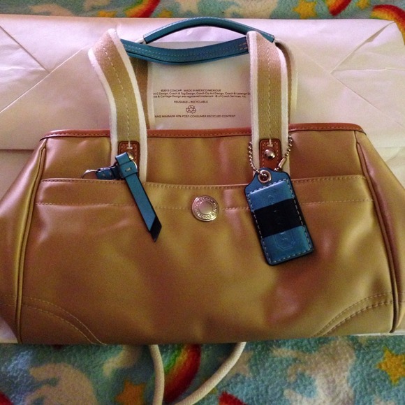 New Tan ,white,gold and blue handles