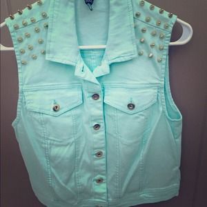 Forever 21 Mint spiked denim vest
