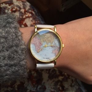 White Leather Map Watch