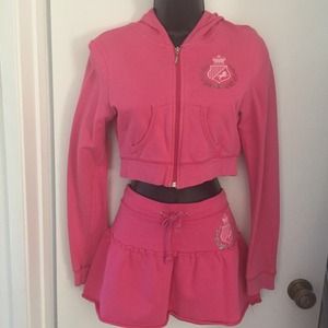 Pink Crop Top Jacket With Matching Skirt