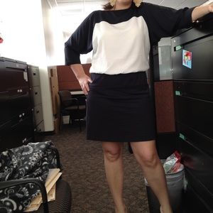 Fashionable color block dress. Super cute!