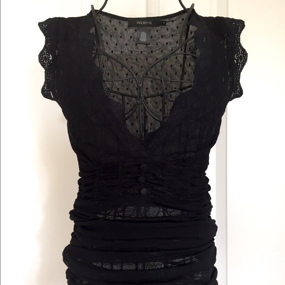 Sheer, lace black blouse/shirt