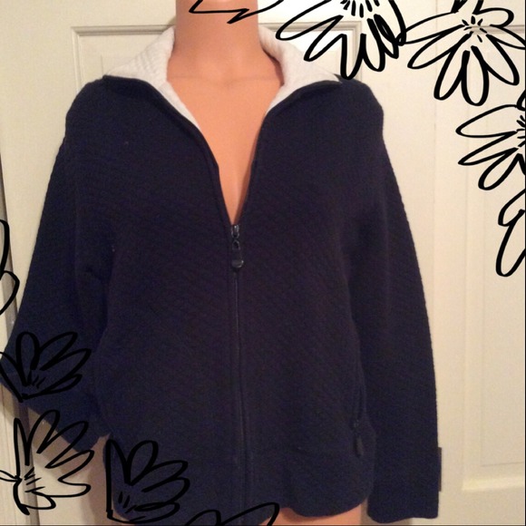 Black and white quilted jacket.