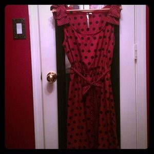 Maroon Dress with polls dots and Bow details
