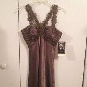 Olive satin evening gown