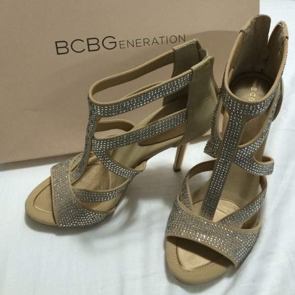 BCBGeneration glitter tan suede cutout heels,6/6.5