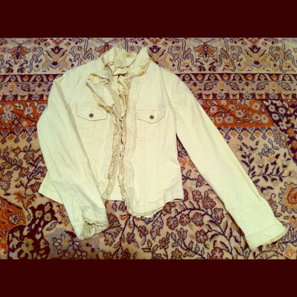 Anthropologie jacket, cream with ruffle trim