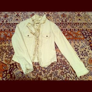 Anthropologie jacket, cream with ruffle trim
