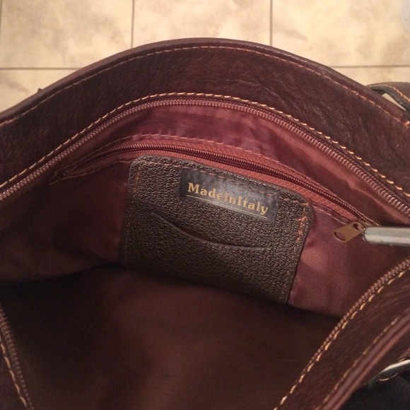 Chocolate Leather Trendy Handbag with buckles - Picture 2 of 3