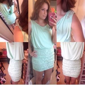 Mint green open back dress!