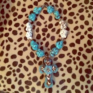 Turquoise and White Cross Necklace