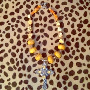 Orange and White Cross Necklace