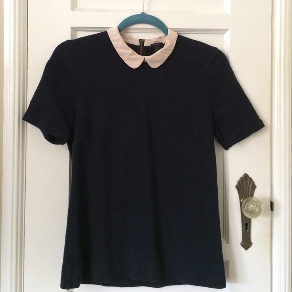 Navy short sleeve knit collared shirt