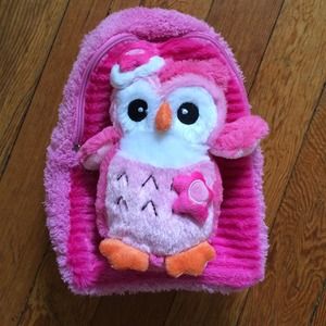 Pecoware pink fuzzy owl backpack for kids