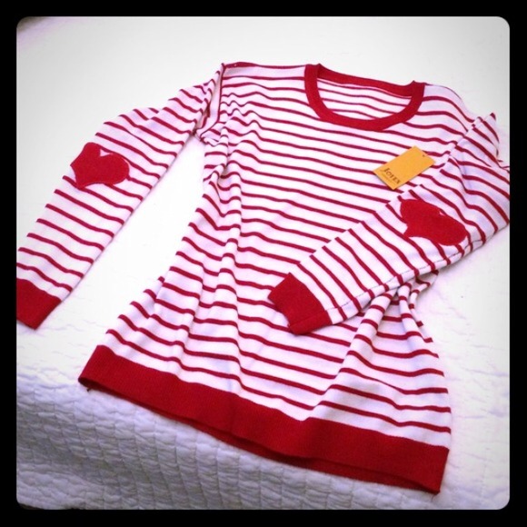 Heart Elbow Patch White & Red Striped Sweater NEW - Picture 3 of 4