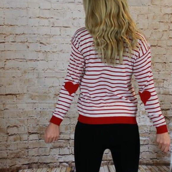 Heart Elbow Patch White & Red Striped Sweater NEW - Picture 4 of 4