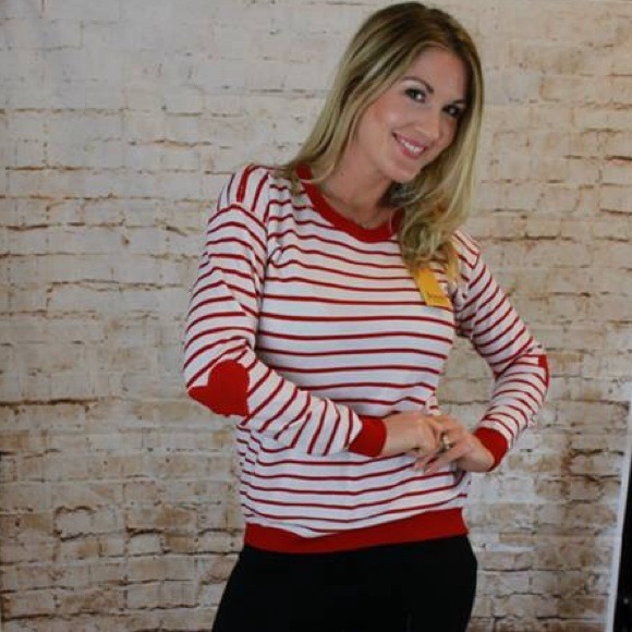 Heart Elbow Patch White & Red Striped Sweater NEW - Picture 2 of 4