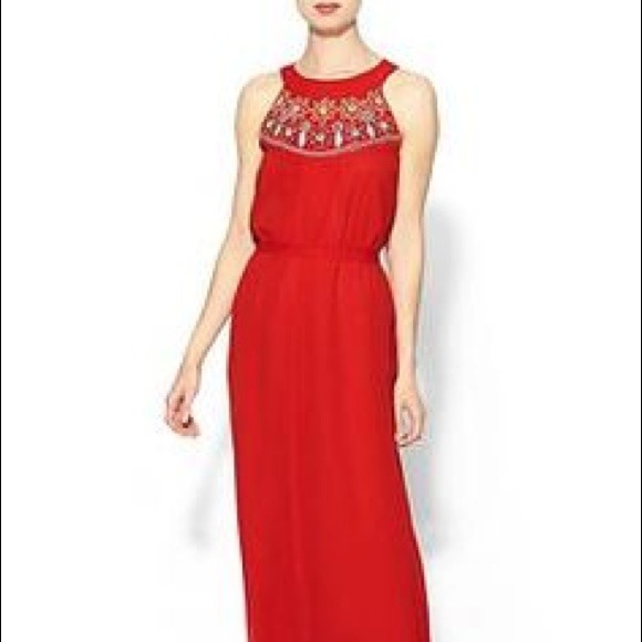 New Red beaded neck maxi dress