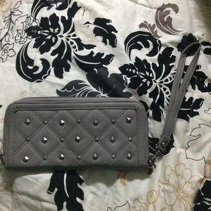 Grey studded wallet wristlet