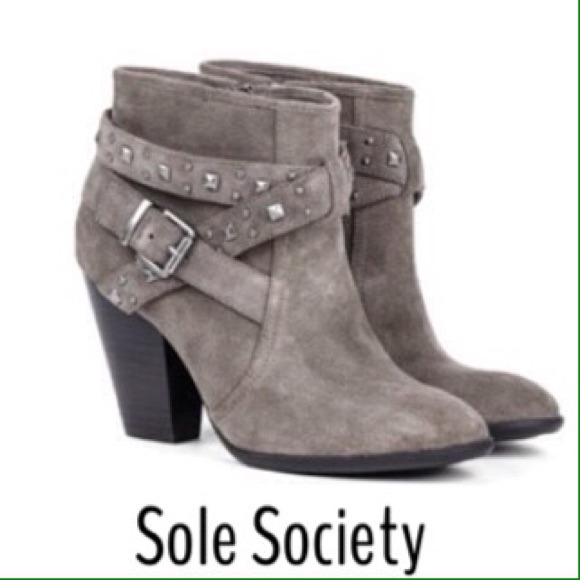 Sole Society Boots - Sole Society Grey Suede Studded Booties