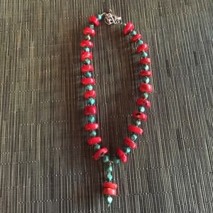 Turquoise and coral necklace , 18 inches