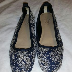 Navy and Gold Cotton Flats w/ leather bottoms