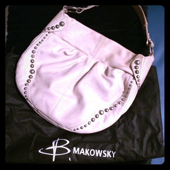 B Makowsky white leather hobo bag