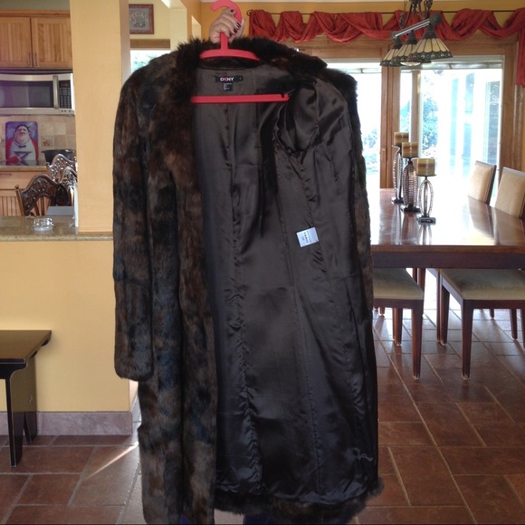 DKNY RABBIT FUR LONG COAT