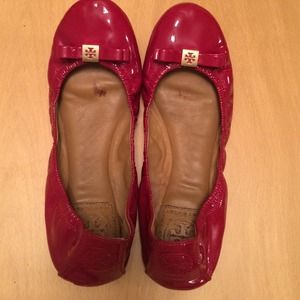 Tory Burch Red Eddie Bow Patent Flats
