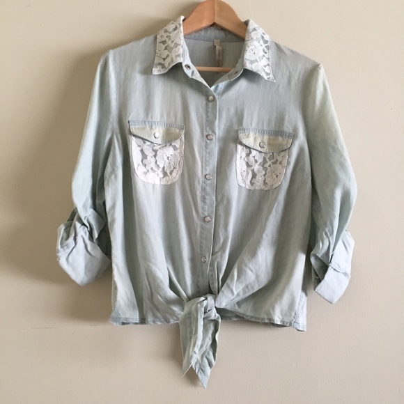 Tops - ⚡️FLASH SALE⚡️Chambray Lace Button-down