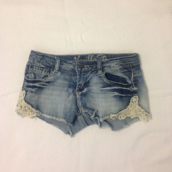 Lace Trimmed Denim Shorts