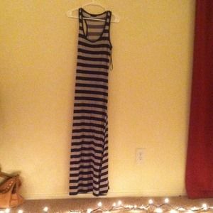 Horizontal black and grey striped maxi dress (M)