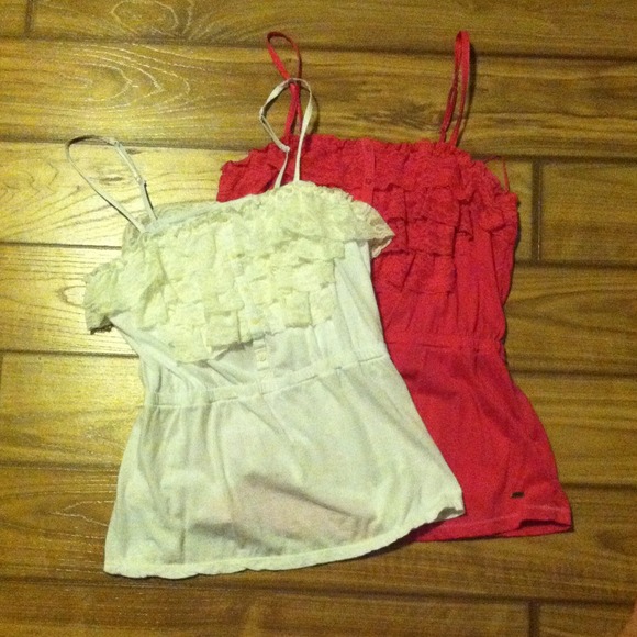 Pink and white lace tanks