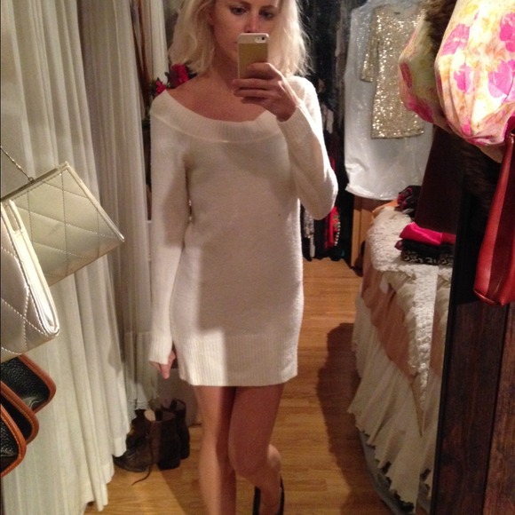 Ivory Fuzzy Sweater Tunic Dress - Picture 3 of 4